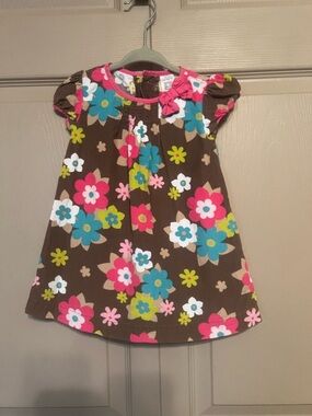 Carter's Bright Pink Floral Toddler Dress with Brown Base